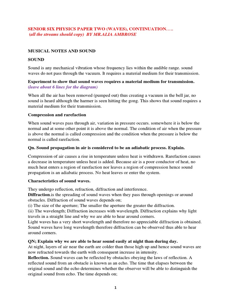 S 6 Physics Waves Pdf Sound Waves