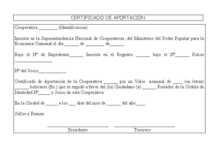 Modelo Certificado de Aportacion | PDF