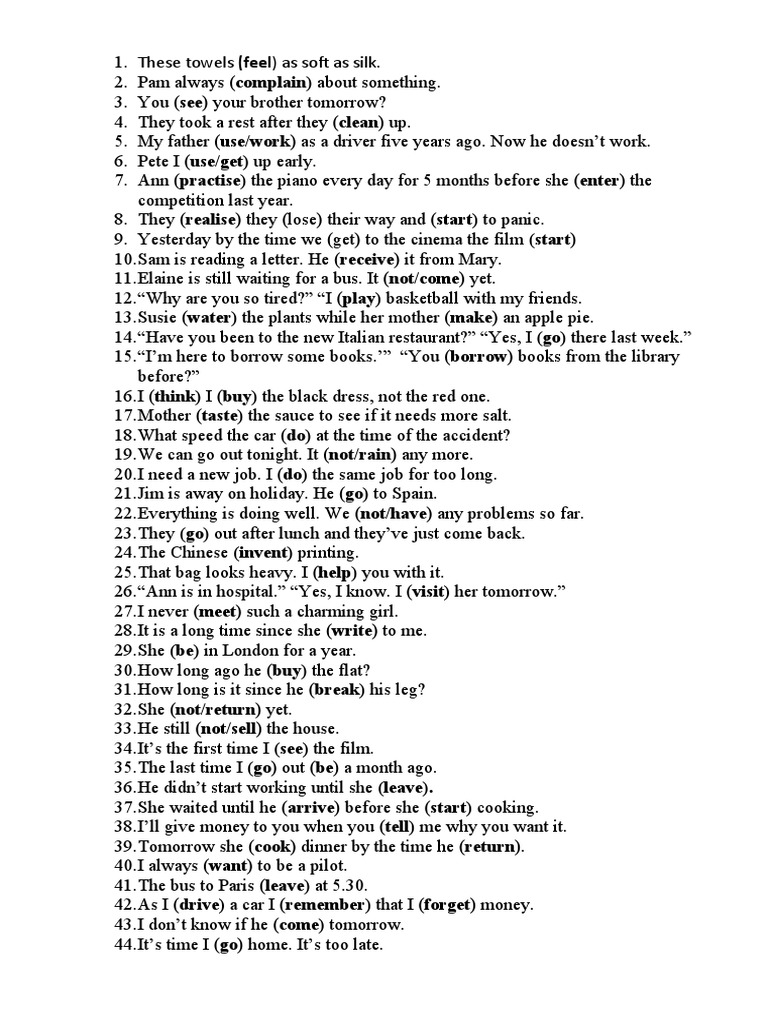English Verb Tense Practice Exercises | PDF | Language Arts ...