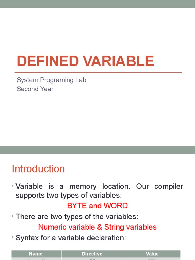 Defining Variables in Assembly Language | PDF | Bit | Variable ...