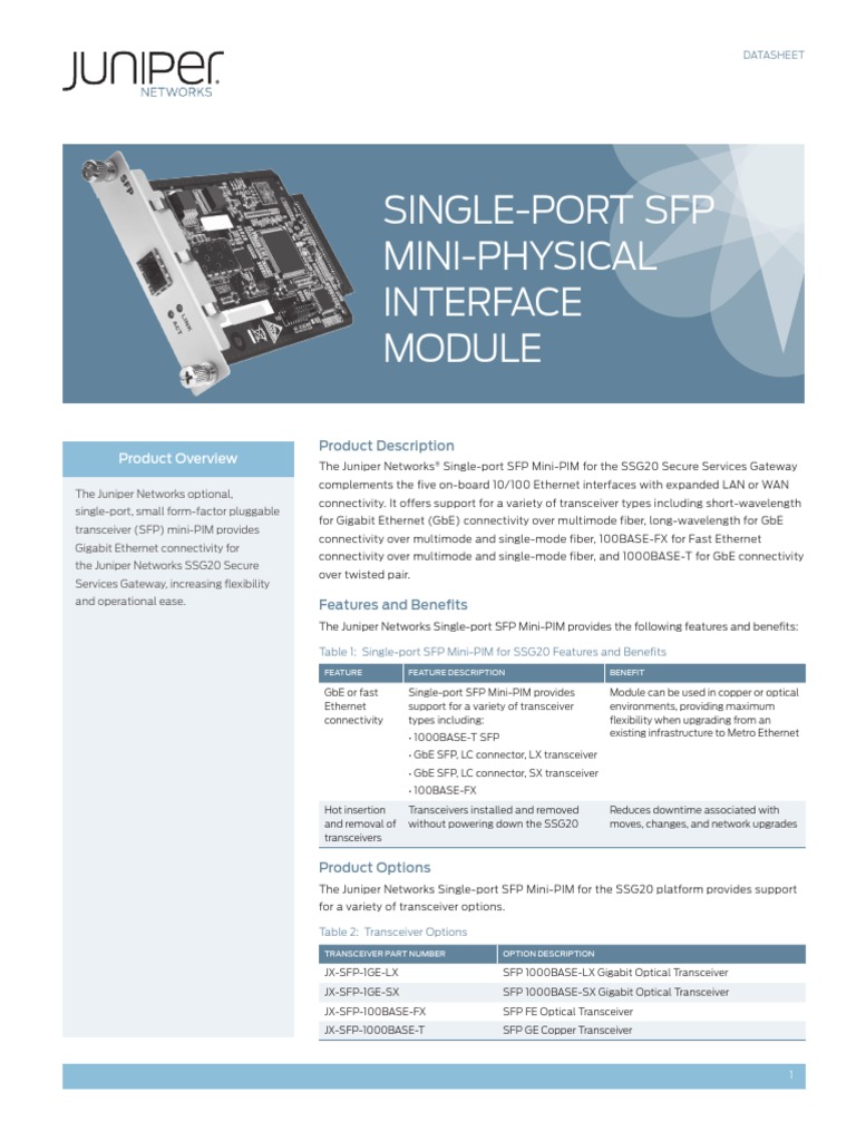 Junipoer Module JX SFP 1GE LX, PDF