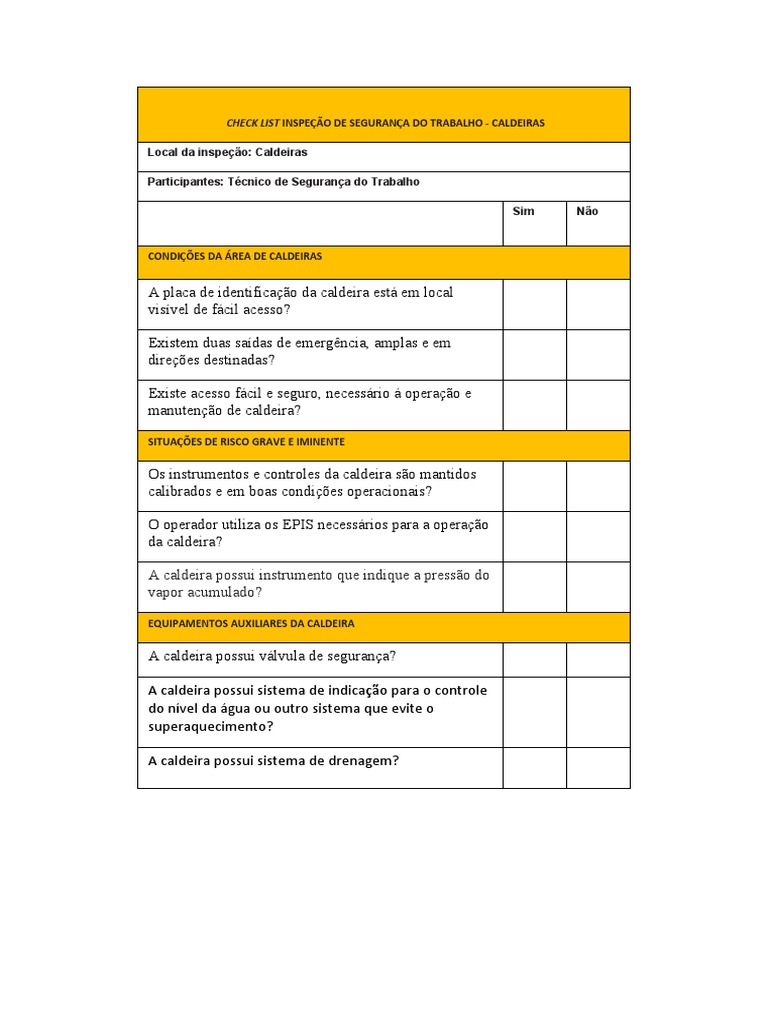 Check List Inspeção de Segurança Do Trabalho | PDF | Caldeira