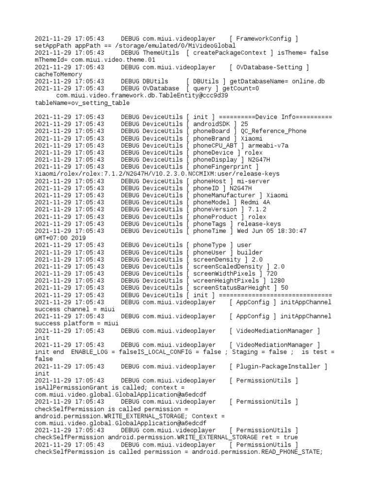 Xiaomi Redmi 4A Video Player Logs | PDF | Software Engineering | Computing