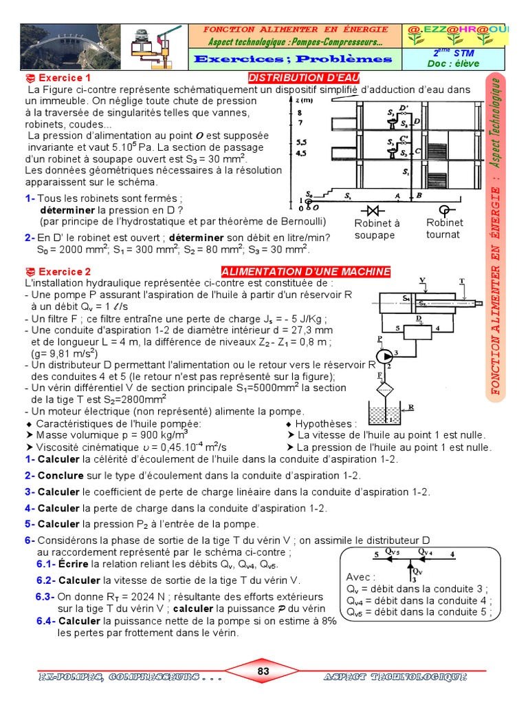 On Donne Le Schéma Simplifié De La Conduite D une Centrale Pompes Et Compresseurs Exercices Et Problemes | PDF | Pompe | Piston