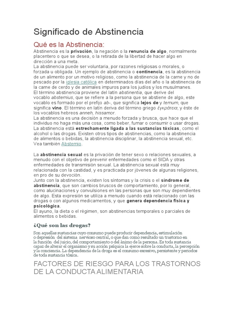 Significado de Abstinencia | PDF | Desorden alimenticio | Depresión ...