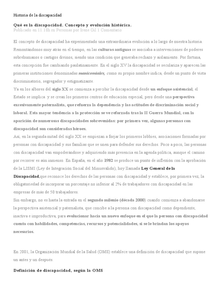 Evolución de la discapacidad a lo largo de la historia | PDF ...