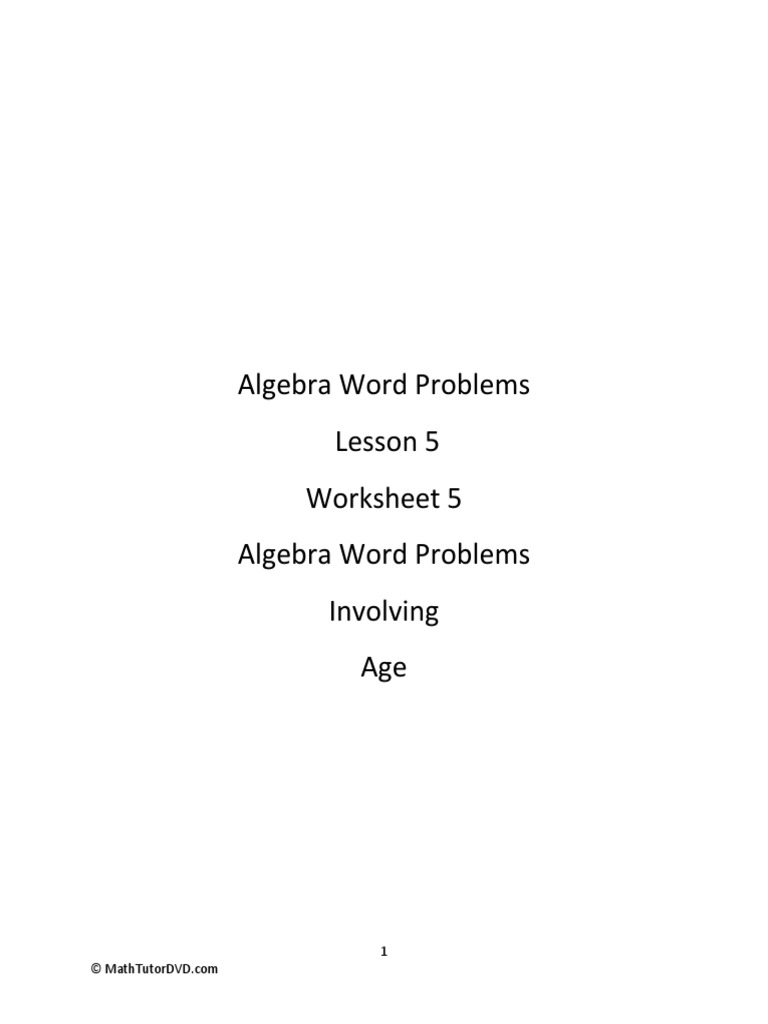 Algebra+Word+Problems+ +worksheet+5+ +Age+Problems | PDF | Equations ...