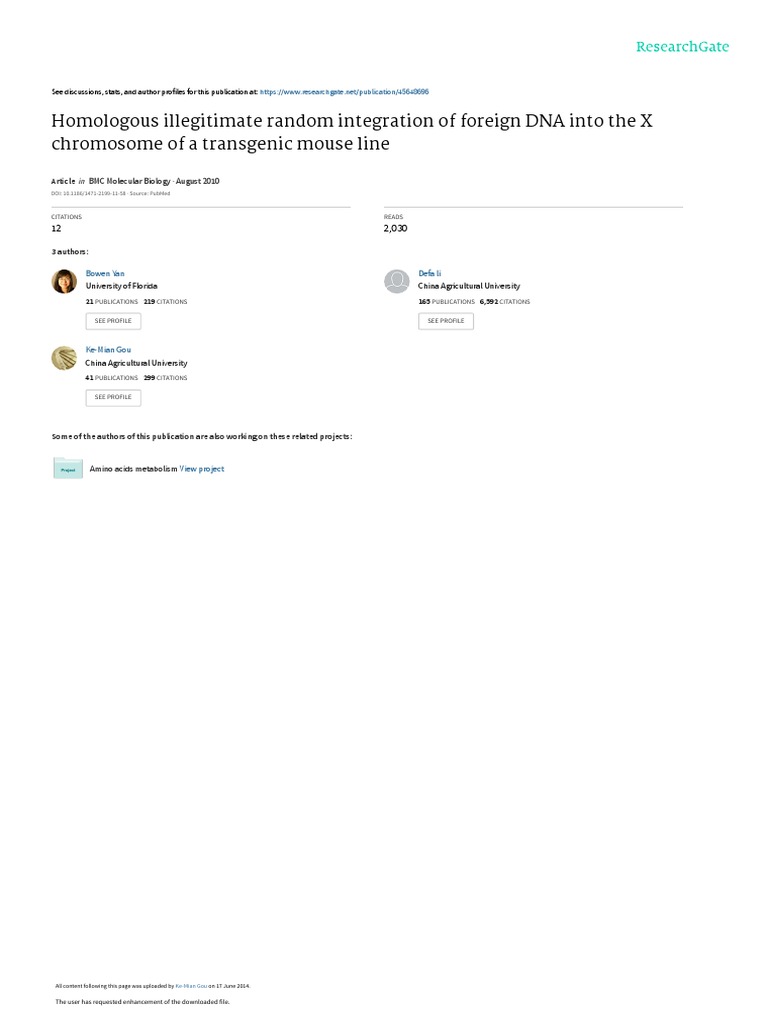 Homologous Illegitimate Random Integration of Foreign DNA Into The X ...
