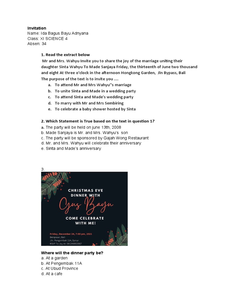 Invitation Questions - Gus Bayu | PDF | Language Arts & Discipline