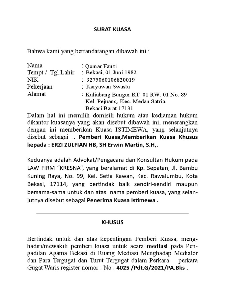 Surat Kuasa Mediasi | PDF