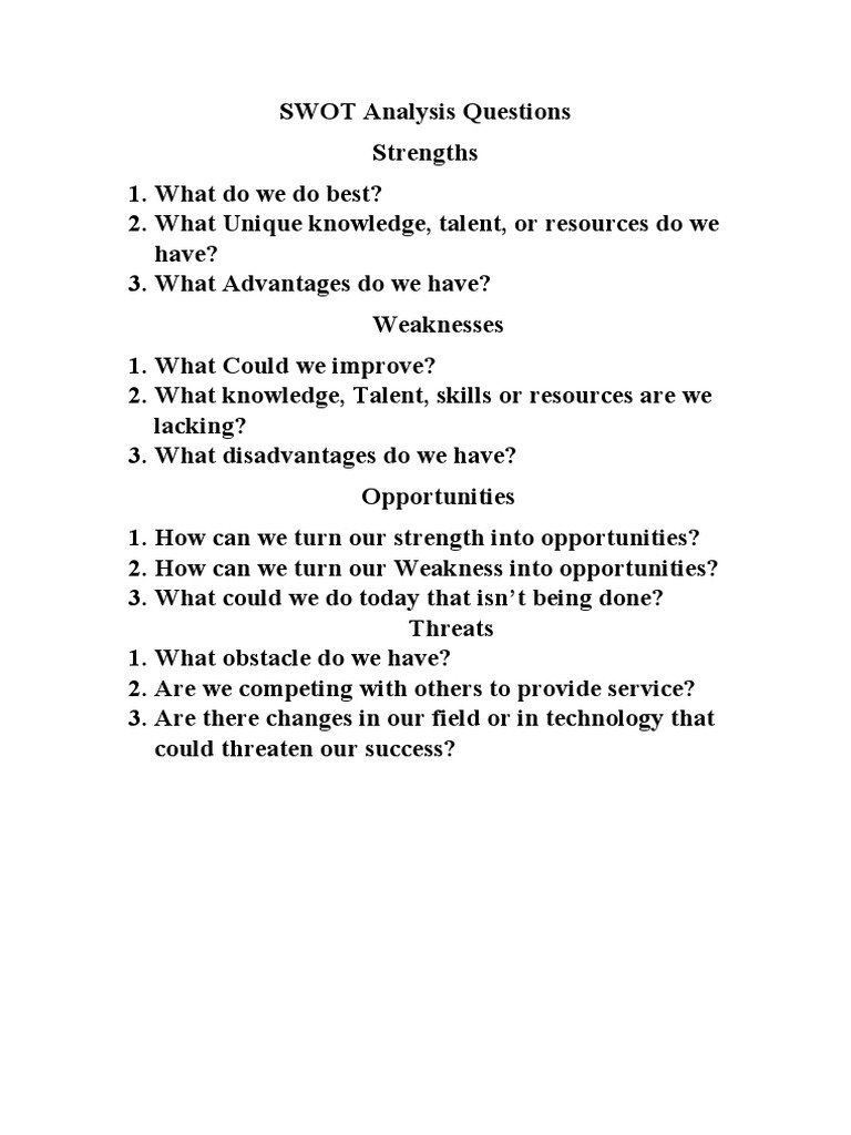 Swot Analysis Question | PDF | Career & Growth | Self-Improvement