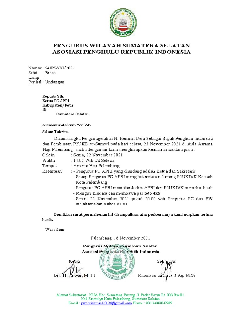 Undangan Penganugerahan H. Herman Deru | PDF