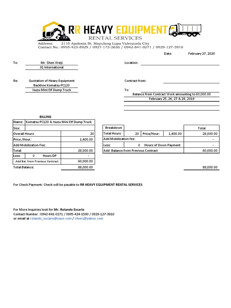 Billing Backhoe and Dump Truck JQ International | PDF | Finance & Money ...