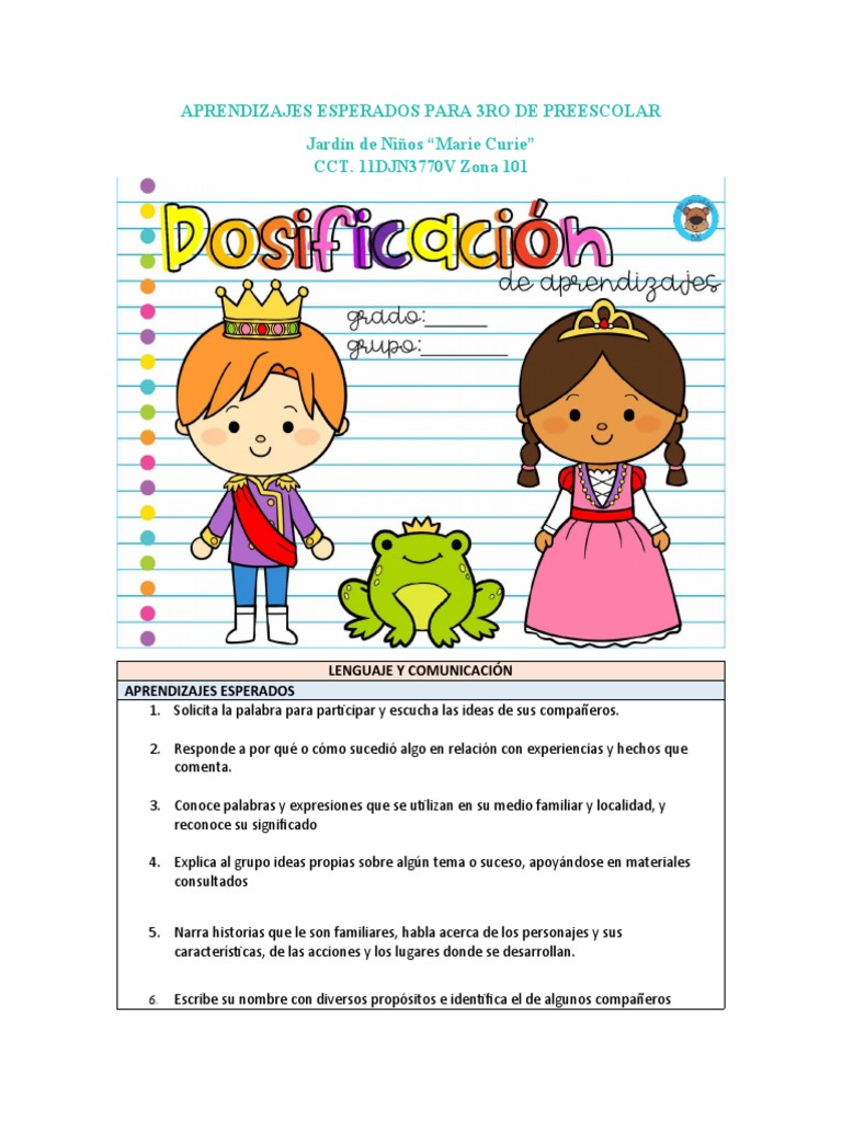 Dosificación Aprendizajes Esperados para 3ro de Preescolar | PDF |  Educación de la primera infancia | Cognición