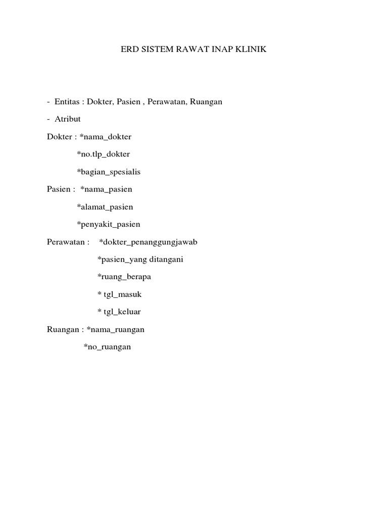 ERD Sistem Rawat Inap Klinik | PDF