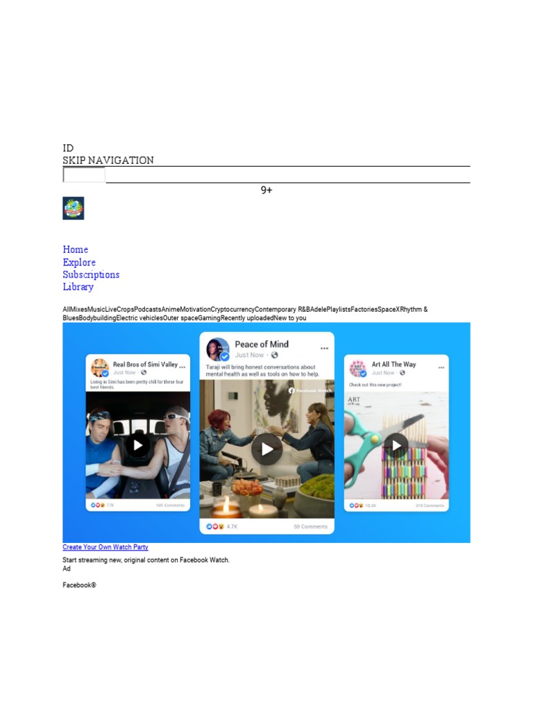 ID Skip Navigation 9+: Home Explore Subscriptions Library | PDF | Home ...