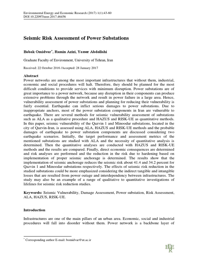 Seismic Risk Assessment of Power Substations | PDF | Earthquakes ...