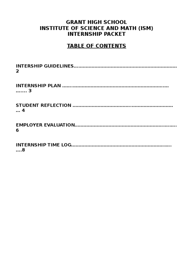 Grant High School ISM Internship Guide | PDF | Internship | Job Hunting