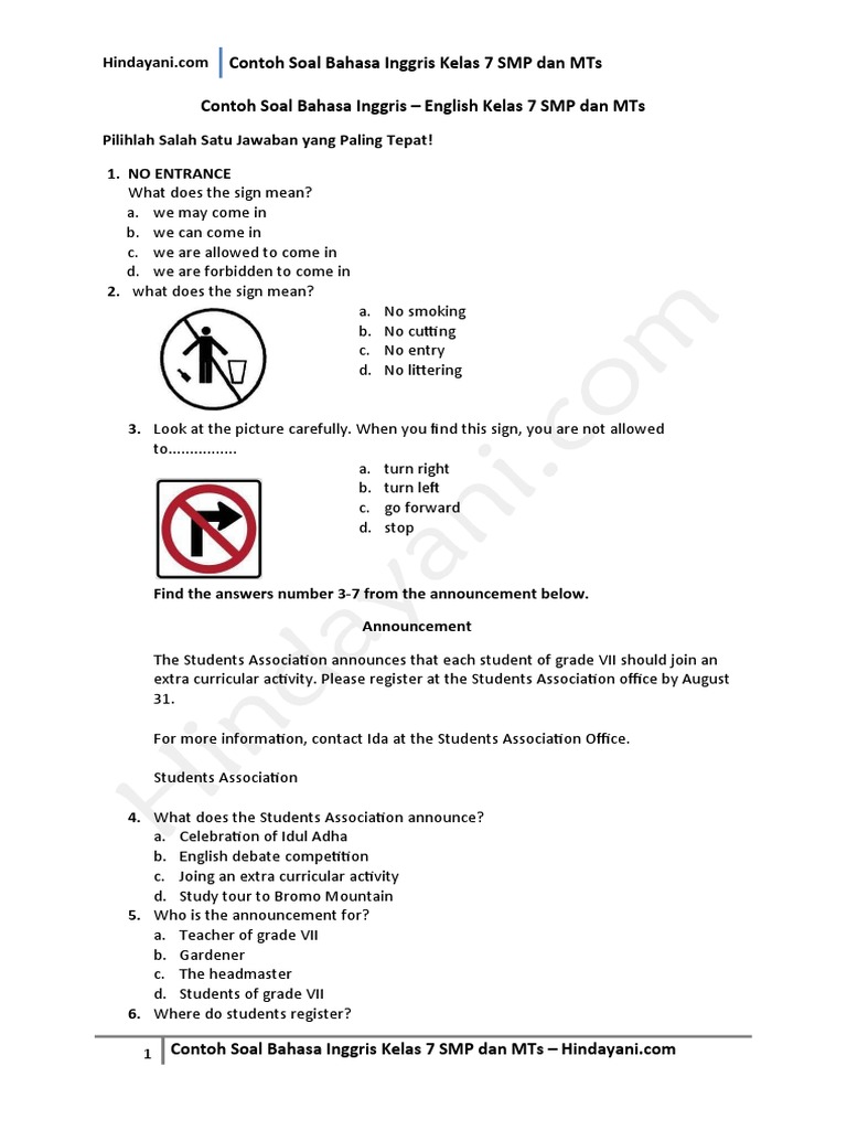 Contoh Soal Bahasa Inggris English Kelas 7 SMP Dan Mts | PDF | Sports ...