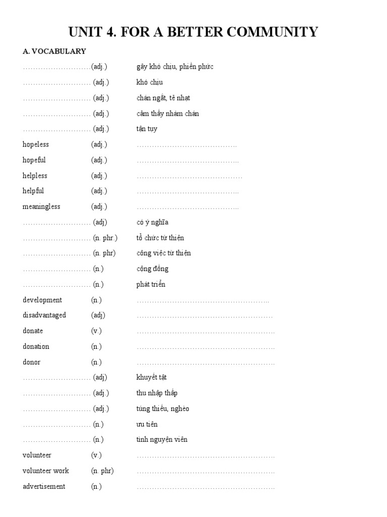 Unit 4 - For A Better Community - Grade 10 | PDF