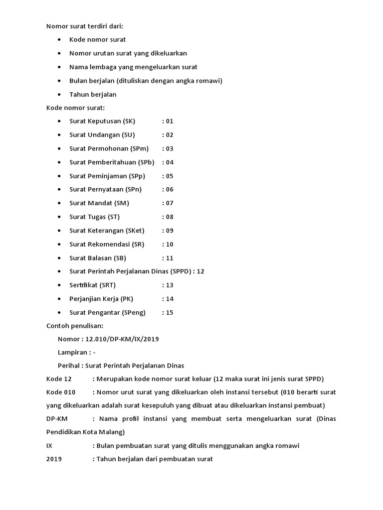 Format Penomoran Surat Keluar | PDF