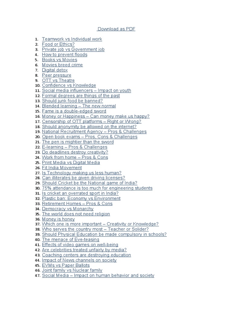 Group Discussion Topics PDF Educational Technology