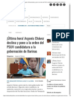 ¡Última Hora! Argenis Chávez Declina y Pone A La Orden Del PSUV Candidatura A La Gobernación de Barinas