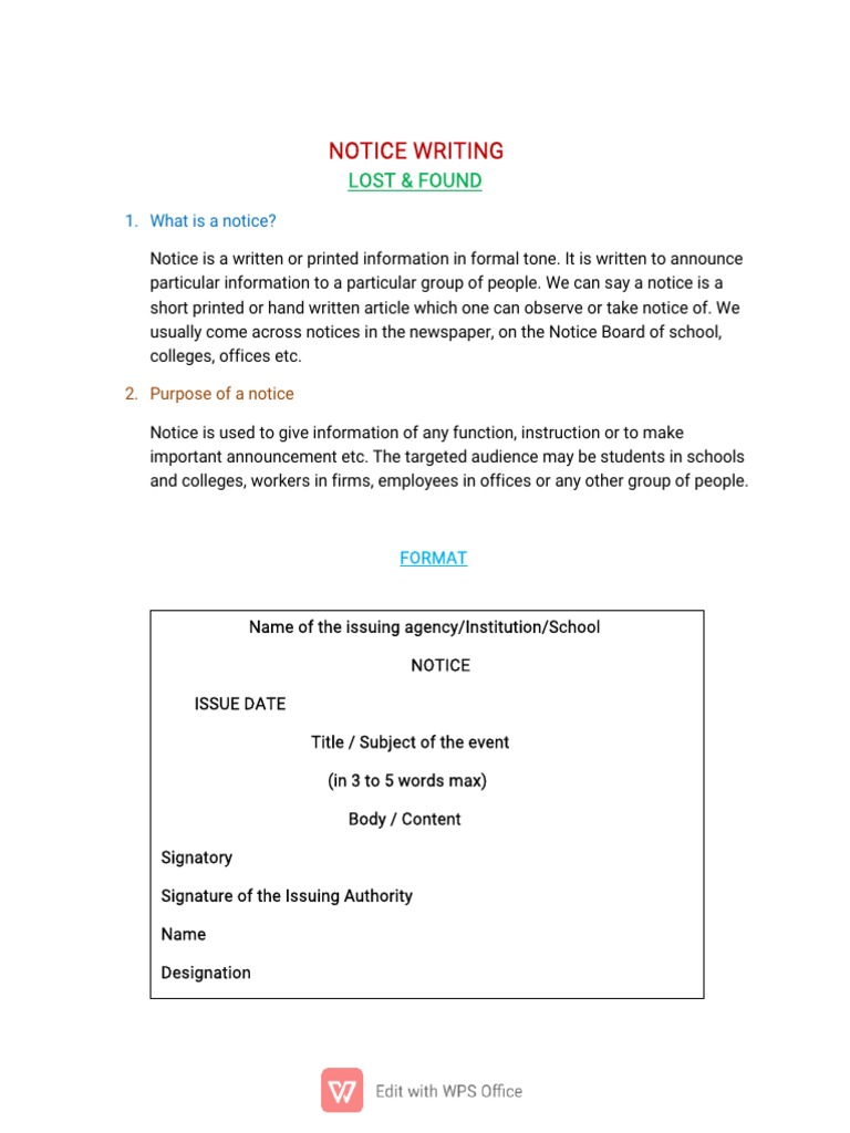 Notice Writing Guide for Class 6 | PDF