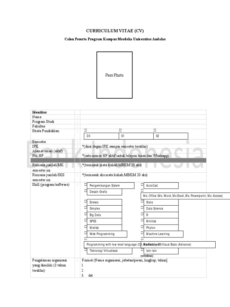 CV Peserta Kampus Merdeka Unand | PDF