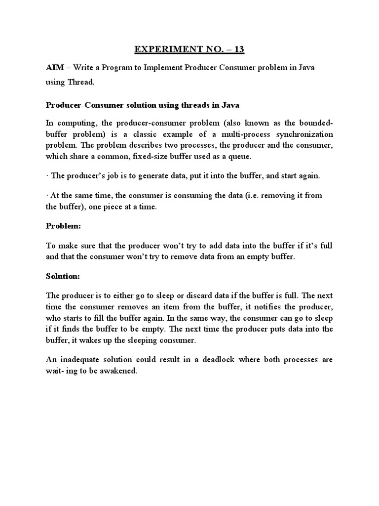 Experiment No. 13 AIM Write A Program To Implement Producer