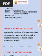 Class 11 English Advertisement Writing Guide | PDF | Advertising ...