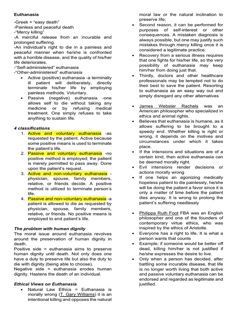 Points On Euthanasia PDF Autonomy Social Institutions
