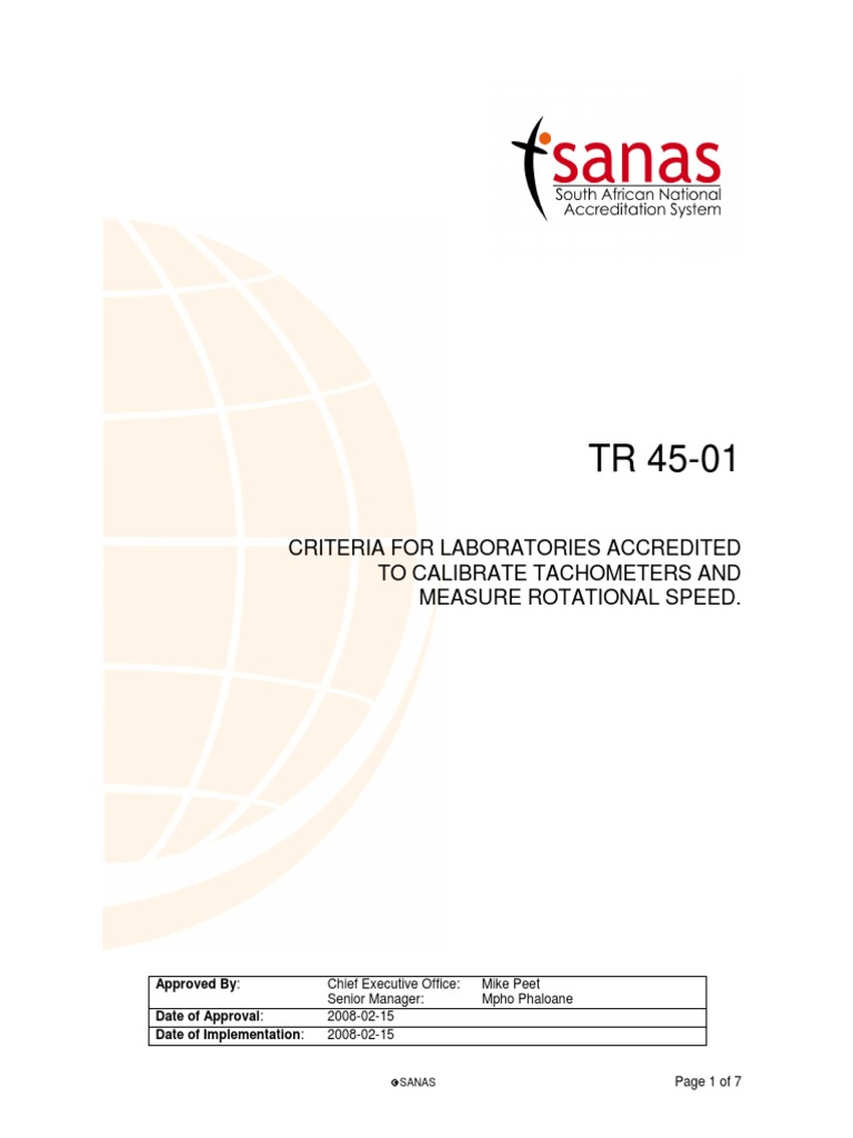 SANAS Tachometer Calibration PDF Calibration Frequency