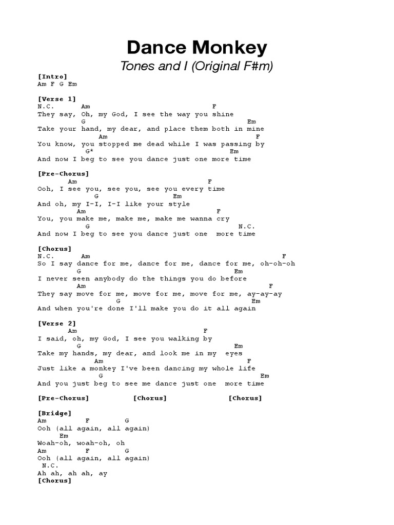 Dance Monkey Lyrics PDF Song Structure Song Recordings