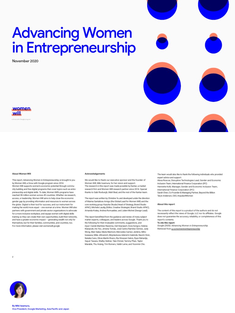 Women in Entrepreneurship Report 2020 | PDF | Entrepreneurship | Woman