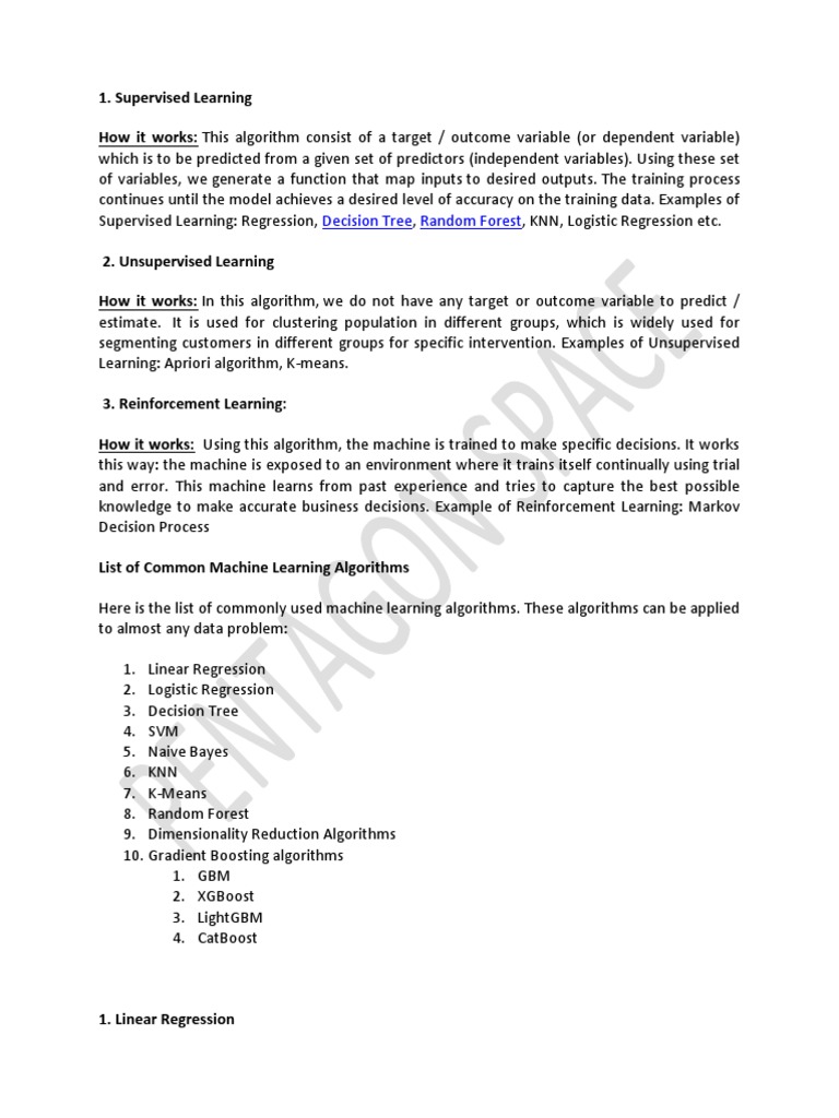 Machine Learning Algorithms Explained | PDF | Regression Analysis ...