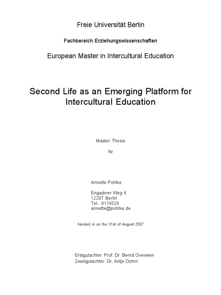 Second Life in Intercultural Education | PDF | Second Life | Virtual World