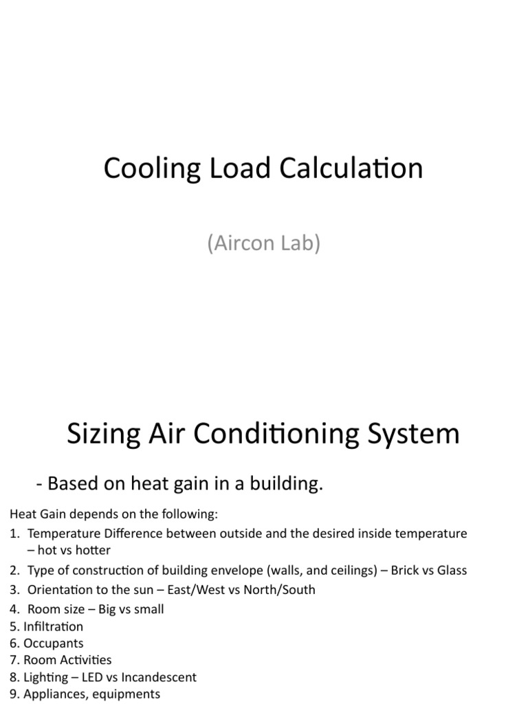 Cooling Load Calculation (Aircon Lab) PDF Building Engineering
