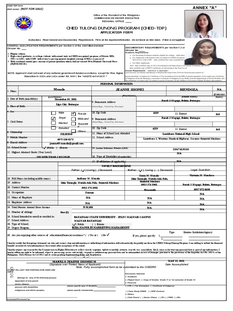CHED TDP Application Form PDF