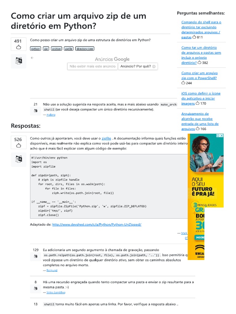 Compactação de Pastas Com Zip em Python - Massa | PDF