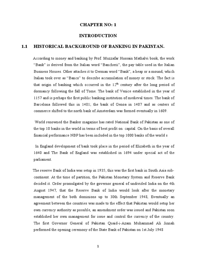 Chapter No 1 1.1 Historical Background of Banking in Pakistan PDF