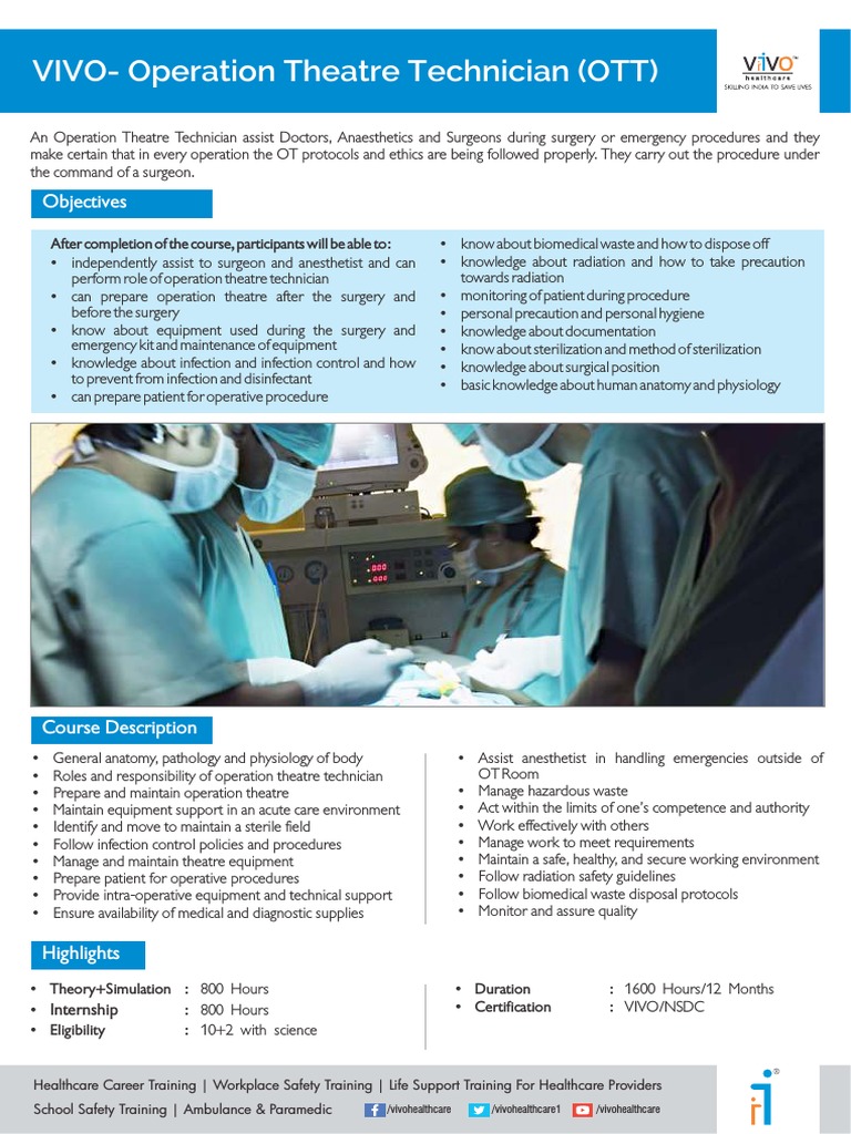 VIVO-Operation Theatre Technician (OTT) : Objectives | PDF | Surgery ...