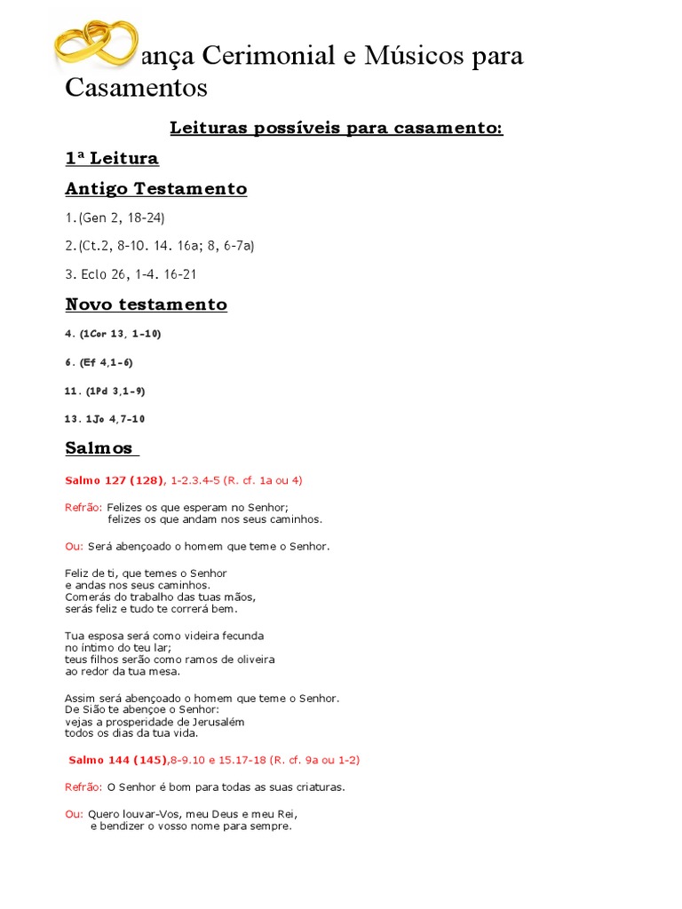 Leituras e Salmos para Casamentos Católicos | PDF | Céu | Crença e ...