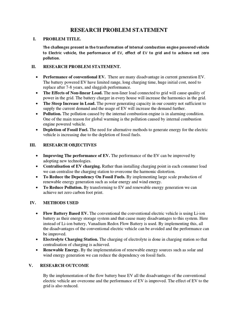 Research Problem Statement and Abstract | PDF | Electric Vehicle | Engines