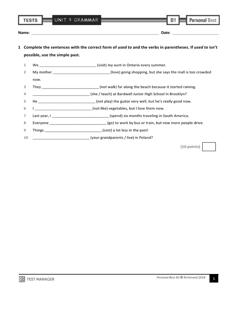 Personal Best B1 Unit 9 Grammar Answers | PDF | Language Mechanics ...
