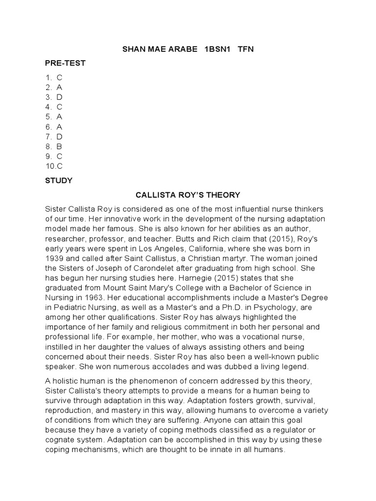 Shan Mae Arabe 1Bsn1 TFN Pre-Test | PDF | System | Nursing