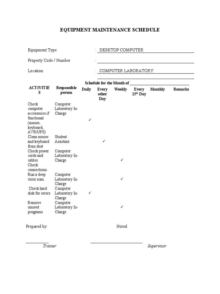Equipment Maintenance Schedule PDF