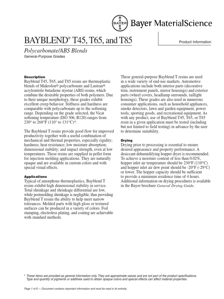 Pc+abs Covestro Bayblend PDF Young's Modulus Materials