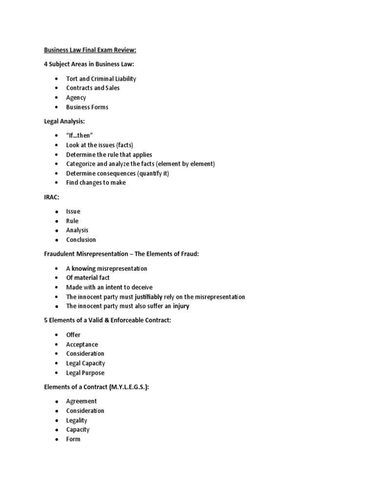 Business Law Final Exam Review Guide | PDF | Tort | Product Liability