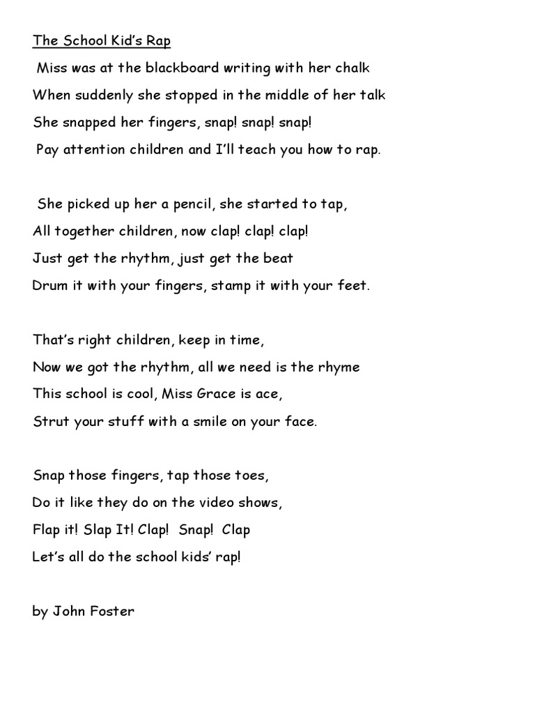 School Kids' Rap Instructions | PDF | Language Arts & Discipline | Poetry